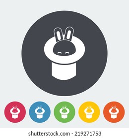 Rabbit in magician hat. Single flat icon on the circle. Vector illustration.