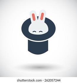 Rabbit in magician hat. Single flat icon on white background. Vector illustration.