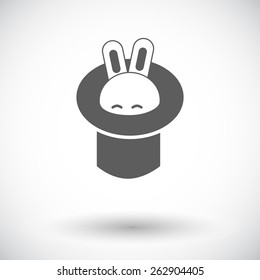 Rabbit in magician hat. Single flat icon on white background. Vector illustration.