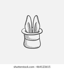 Rabbit in magician hat sketch icon for web, mobile and infographics. Hand drawn vector isolated icon.