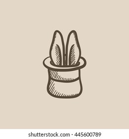 Rabbit in magician hat vector sketch icon isolated on background. Hand drawn Rabbit in magician hat icon. Rabbit in magician hat sketch icon for infographic, website or app.