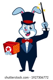 rabbit magician mascot cartoon in vector