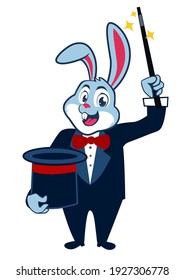 rabbit magician mascot cartoon in vector