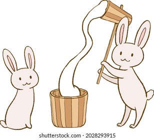 A rabbit is making rice cake.