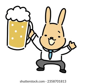Rabbit male office worker with beer mug. svg