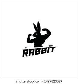 Rabbit man fitness Logo vector. strong hand drawn look, beast and wild. Icon for business company. outdoor, sport, cloth.