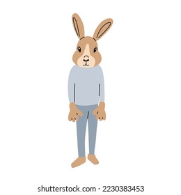 Rabbit man. Hand drawn Vector isolated illustration. New year symbol