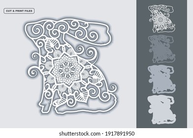 Rabbit Mandala Vector SVG Multilayer