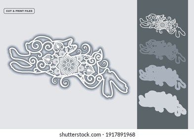 Rabbit Mandala Vector SVG Multilayer