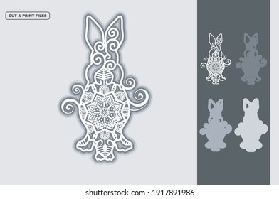 Rabbit Mandala Vector SVG Multilayer