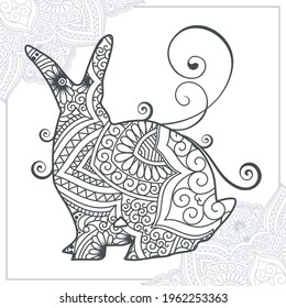 Rabbit Mandala. Vintage decorative elements. Oriental pattern, vector illustration.