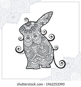 Rabbit Mandala. Vintage decorative elements. Oriental pattern, vector illustration.