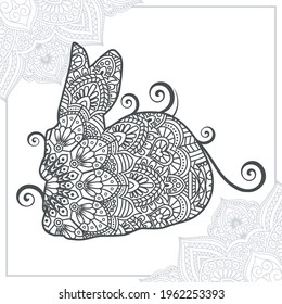 Rabbit Mandala. Vintage decorative elements. Oriental pattern, vector illustration.
