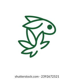 Rabbit with marijuana leaves vector illustration, Nature Cute Bunny Rabbit line logo design template