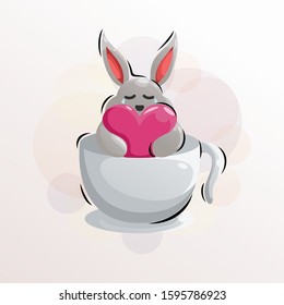 rabbit mascot cartoon design vector with pillow love and cup