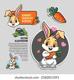 Rabbit mascot with a cartoon style and a sticker template.