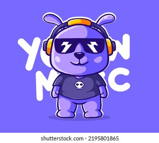 rabbit mascot illustration wearing a headset music vector template.