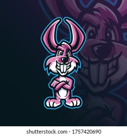 rabbit mascot logo design vector with modern illustration concept style for badge, emblem and t shirt printing. smart rabbit illustration.