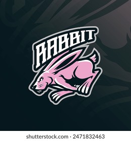 Rabbit mascot logo design vector with modern illustration concept style for badge, emblem and t shirt printing. Bunny jumping illustration.