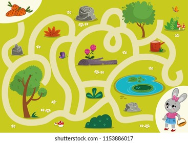 Juego Conejo Maze para niños. Ilustración vectorial.