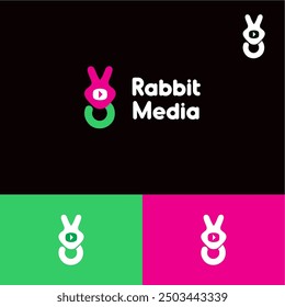 Rabbit media logo design ideas business name editable vector template  royalty free image