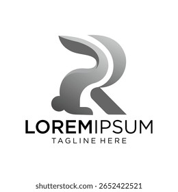 A rabbit merged with the letter R in metallic tone fitting for creative studios, branding agencies, or digital companies