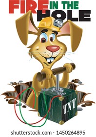 rabbit with mining helmet ready to detonate explosivs