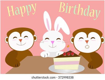 rabbit and monkey cartoons having birthday party