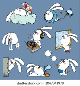 rabbit mood action cartoon vector illustration