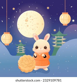 Rabbit, moon cake mid autumn festival pagodas