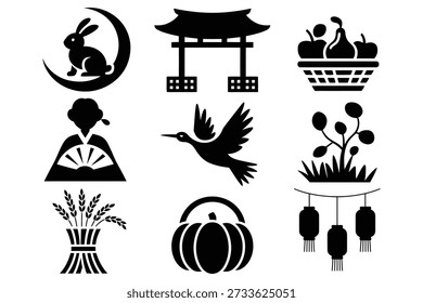 Rabbit moon gate fruit basket woman bird plant wheat pumpkin lanterns