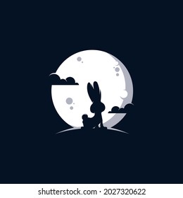 diseño del logo de conejo en la luna