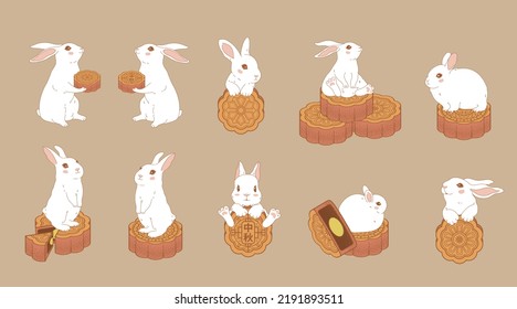 Rabbit with Mooncake for mid-autumn festival celebration