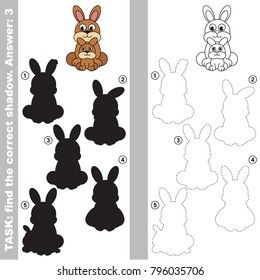 Rabbit Mother and her Infant to find the correct shadow, the matching educational kid game to compare and connect objects and their true shadows, simple gaming level for preschool kids.