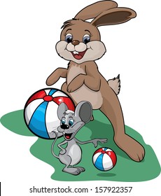 rabbit and mouse with a ball