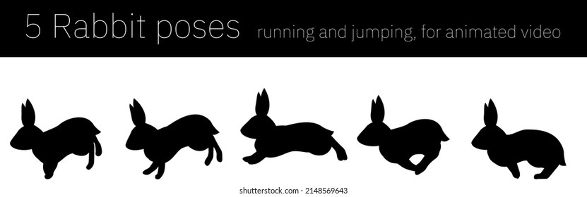 Rabbit movements for animation, running and jumping, silhouettes