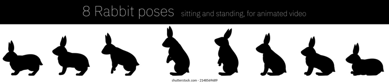 Rabbit movements for animation, standing up Silhouette