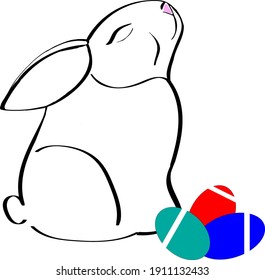 Rabbit with multi-colored dyes on a white background 