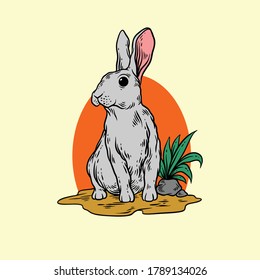 rabbit in nature hand drawing style