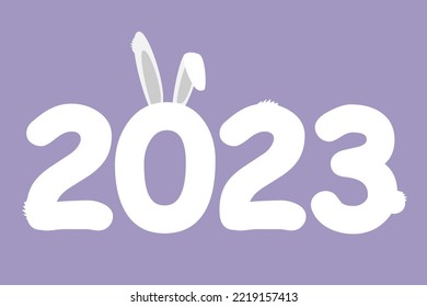 Rabbit New Year. 2023 Number On Lavander Background.