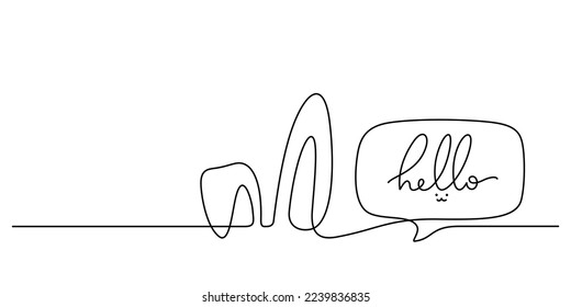 rabbit new year and easter background with hello saying bubble one line drawing vector illustration