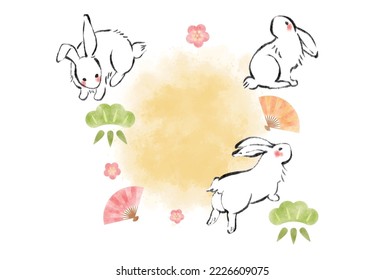 Rabbit New Year's card, brush writing, Japanese style, no text, New Year's card template.