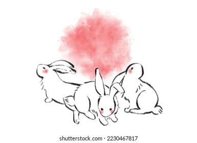Rabbit New Year's card, brush writing, Japanese style, no text, New Year's card template.