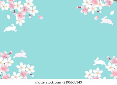 Rabbit New Year's card cherry blossom background