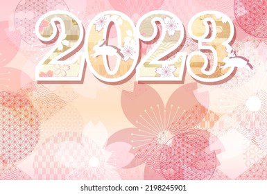 Rabbit New Year's card cherry blossom background