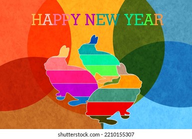 Rabbit New Year's card colorful background