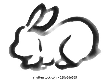 Rabbit New Year's card ink icon