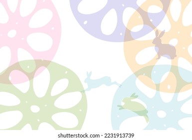 Rabbit New Year's card lotus root background