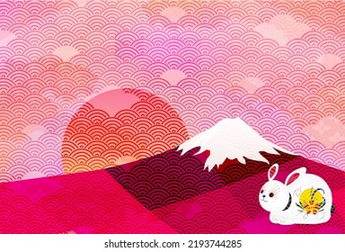 Rabbit New Year's card Mt. Fuji background