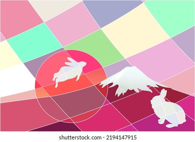 Rabbit New Year's card Mt. Fuji background